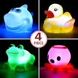 Yeonha Toys Bath Toy,Can Flashing Colourful Light(4 Pack), Floating Bath Toy, Light Up Baby Shower Bathtime Bathtub Toy for Bathroom Kid Boys Girl Toddler Child,Rubber Ducks Octopus Frog Shark