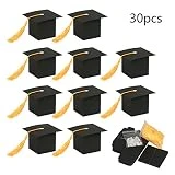 Graduation Candy Boxes,KATOOM 30pcs Doctoral Cap Shaped Gift Box Black Graduation Celebration Treat Candy Chocolate Sweet Box with Yellow Tassel for Graduation Ceremony Party