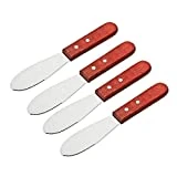 Stainless Steel Straight Edge Wide Butter Spreader Deluxe Sandwich Cream Cheese Condiment Knives Set Kitchen Tools, Wood Handle, 8' (4)