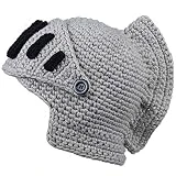 ALL IN ONE CART Creative Original Barbarian Knit Hair Beard Hat and Roman Knight Helmet Visor Cosplay Knit Beanie Hat (Roman grey)