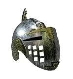 Roman Gladiator Costume Helmet with Flip Up Face Mask, Gold Pewter, One Size