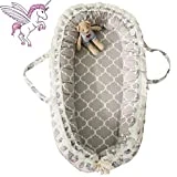 Brandream Baby Nest with Removable Cover Baby Lounger Potable Crib Newborn Cocoon Snuggle Bed, Coral Unicorn, Gray and White