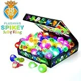 SCIONE Birthday Party Favor for Kids LED Light Up Rings 38 Pack Prizes for Kids Classroom Glow in The Dark Party Supplies Bulk Novelty Glow Jelly Blinking Toy Rings