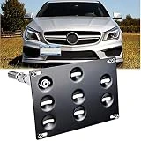 GTP Tow Hook License Plate Mounting Bracket for Mercedes GLA W204 W205 C-Class W212 W213 E-Class GLK GLC W166 ML GLE Class, No Drilling Front Bumper Tow Hole Relocation Kit