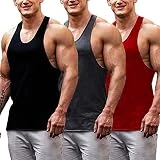 COOFANDY Men's 3 Pack Gym Tank Tops Y-Back Workout Muscle Tee Fitness Bodybuilding T Shirts (Black/Red/Dark Gray, Large)
