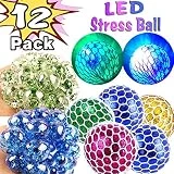 12 Pack Light Up Toy Mesh Stress Relief Balls, Glow in The Dark Birthday Party Supplies for Kids Teens Prizes Box Toys for Classroom Hand Therapy Anti-Stress Squishy Ball for Anxiety ADHD Autism Gifts